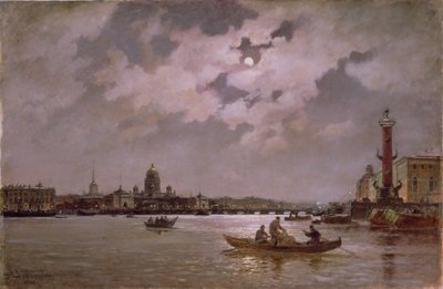 View of the Neva and the Admiralteyskaya Embankment by Moonlight by Aleksandr Karlovich Beggrov